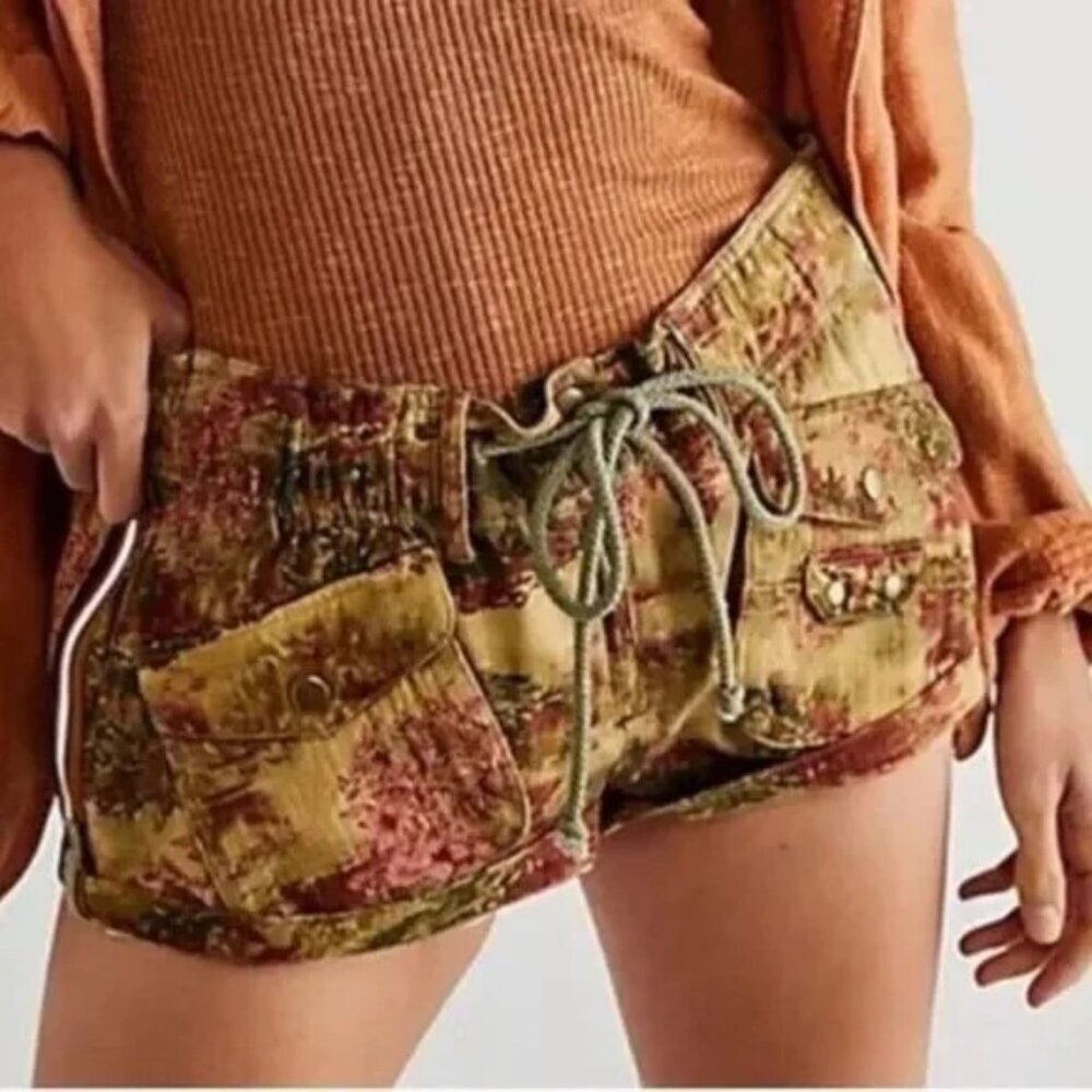Free People Printed Waimea Slouchy Shorts in Earth Combo